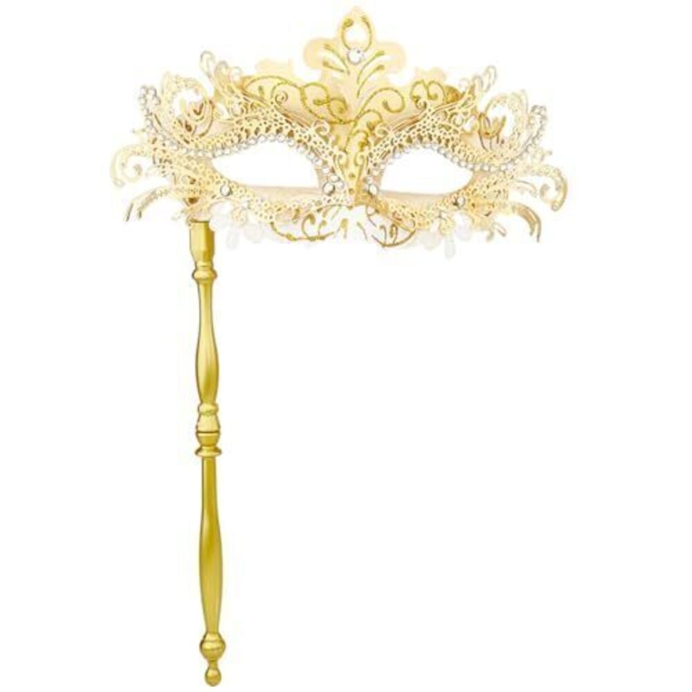 3815 Gold Masquerade Masks with Handle Venetian Masks Mardi Gras Mask Party